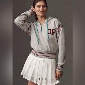 Anthropologie Daily Practice Drawstring Hoodie size XL NWT gray with red stripes